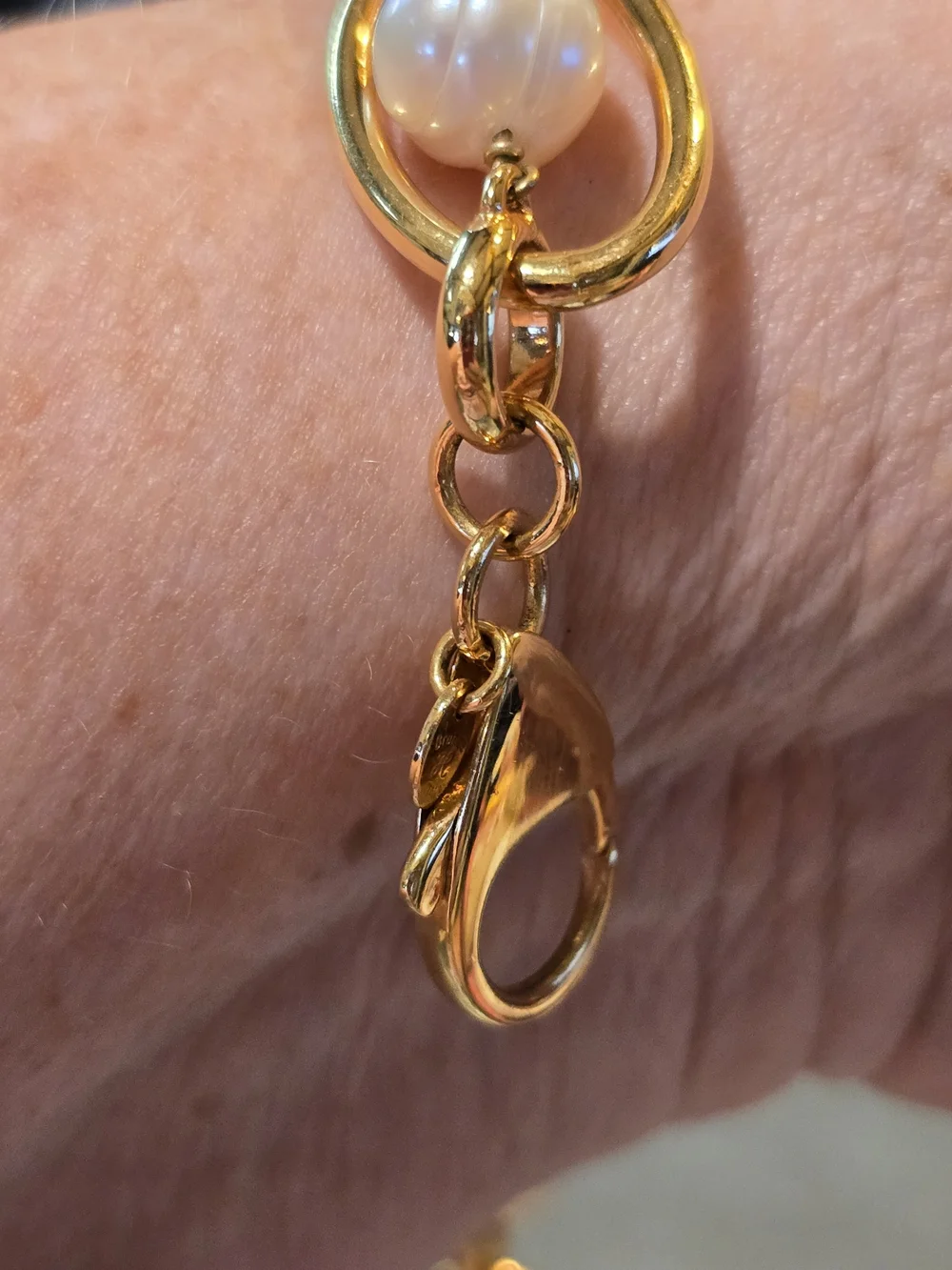 Italian Bronze 18kt Gold Plated Pearl Link Bracelet - Classic Women Jewelry 7.5